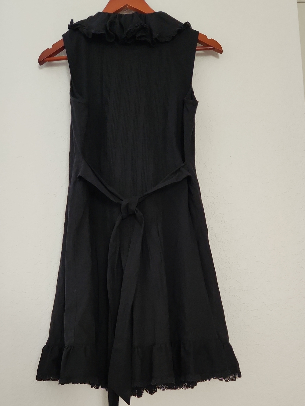 Magaschoni NWT 100% Cotton Black Ruffle-Front Sleeveless Mini Dress - Picture 9 of 11